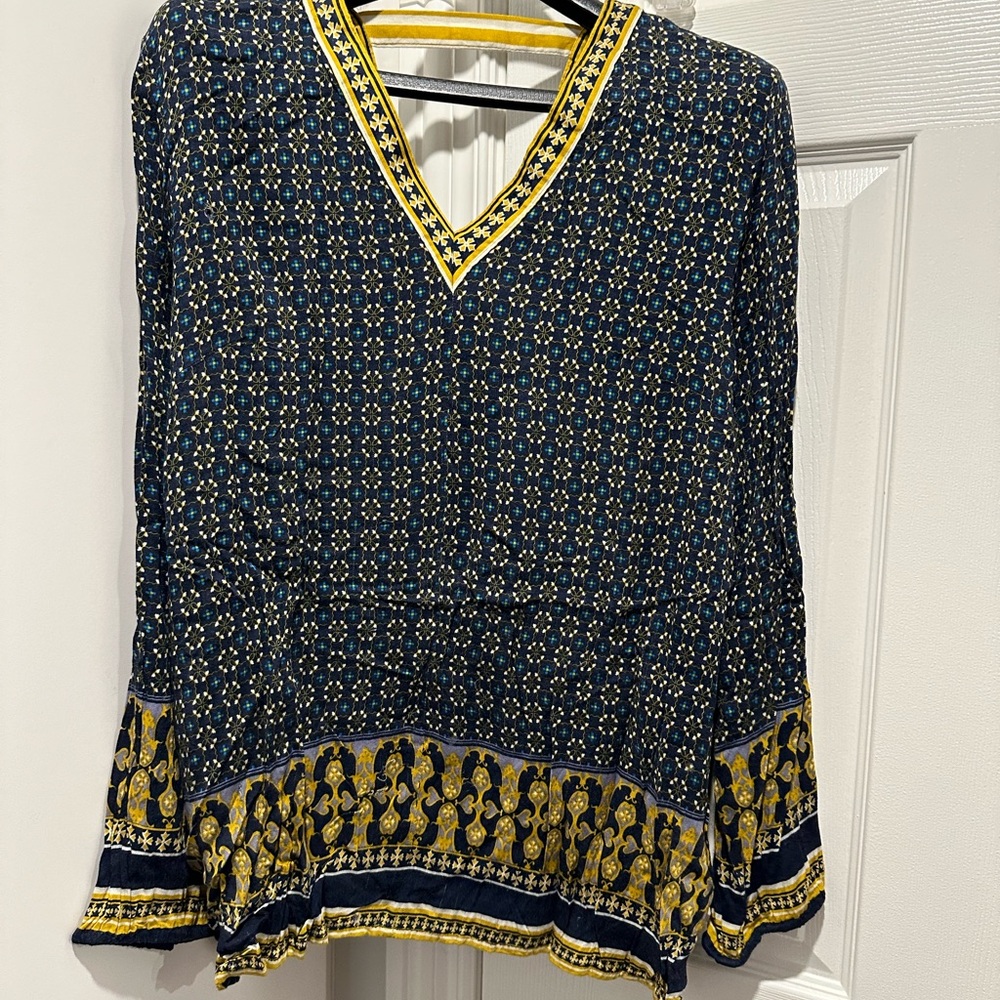 Tribal Navy and Gold Geometric Blouse